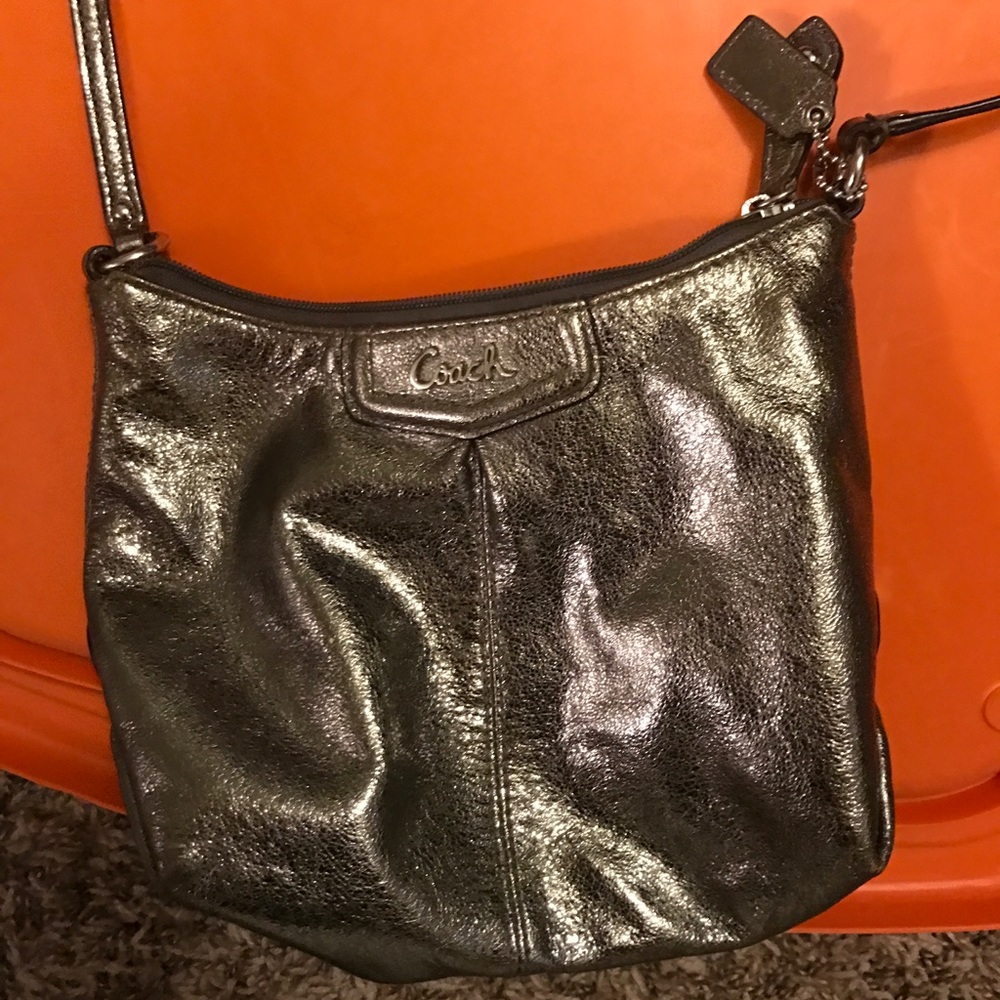 Metallic coach cross body